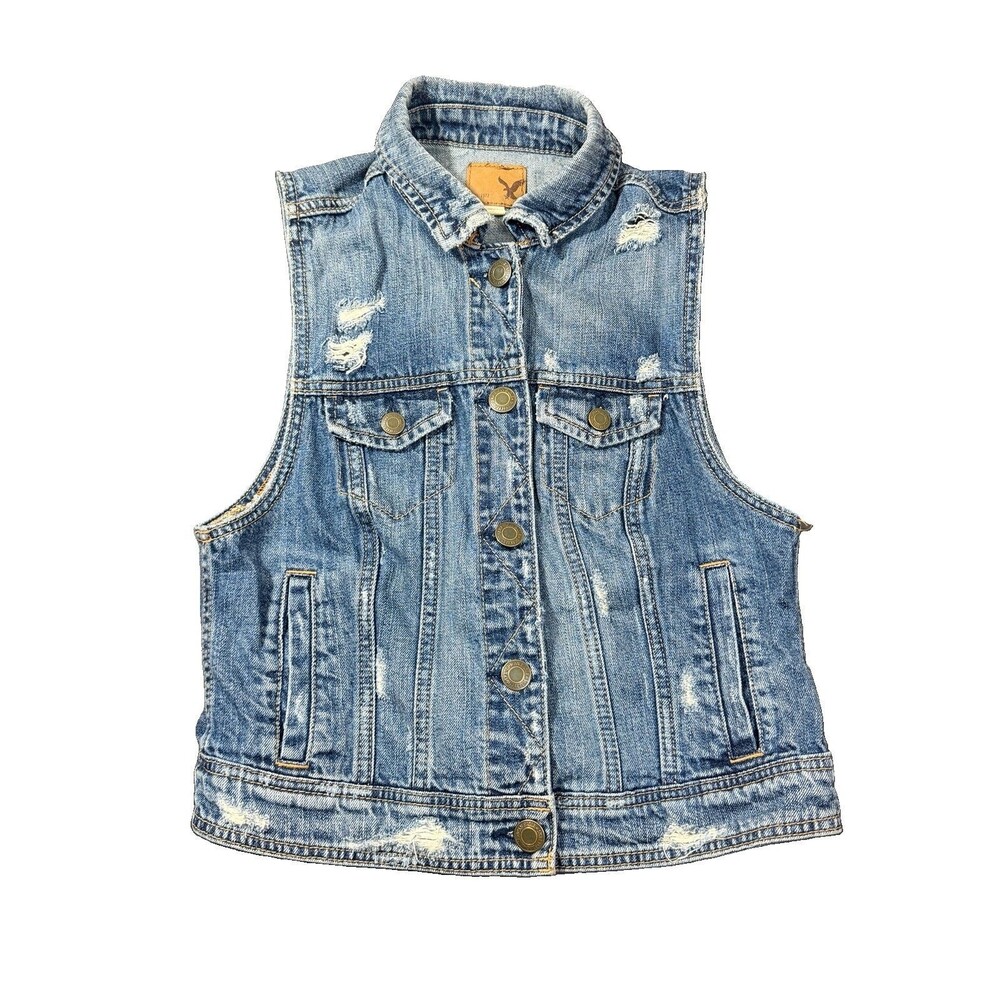 American Eagle Ladies Denim Jean Vest Medium 100% Cotton, All Seaons
